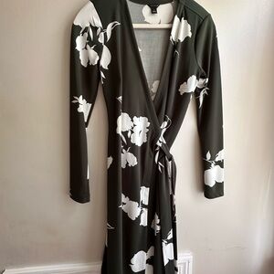 Ann Taylor Green with White Floral Wrap Dress